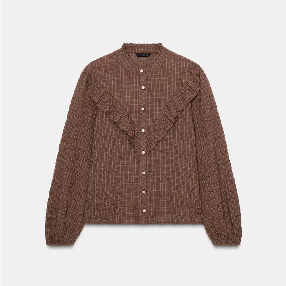 NWT ZARA Ruffle Check Blouse - Picture 5 of 11